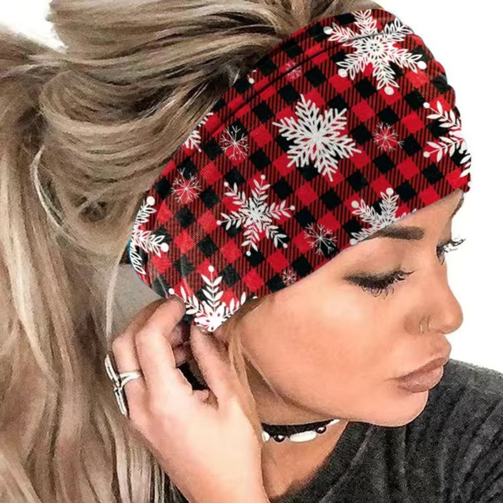 Buffalo Plaid + Snowflakes Headband- Red & Black - NEW